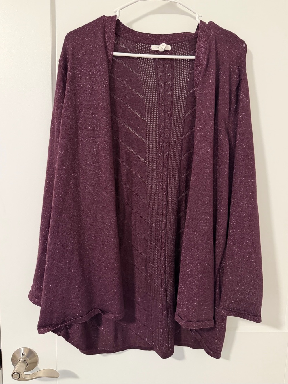 Maurices Plum Open-Front Knit Cardigan with Subtle Sparkle